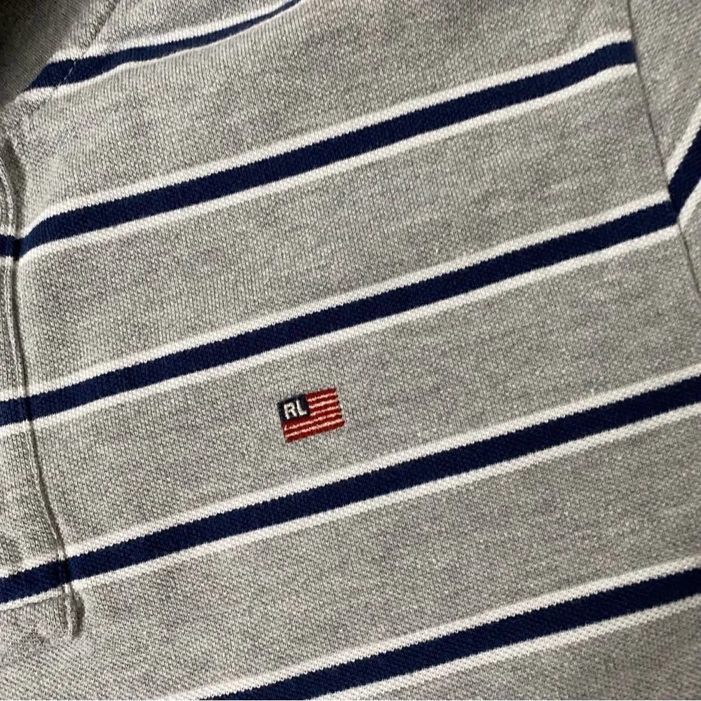 Ralph Lauren Striped Polo Short Sleeve Shirt Gray Blue SZ M